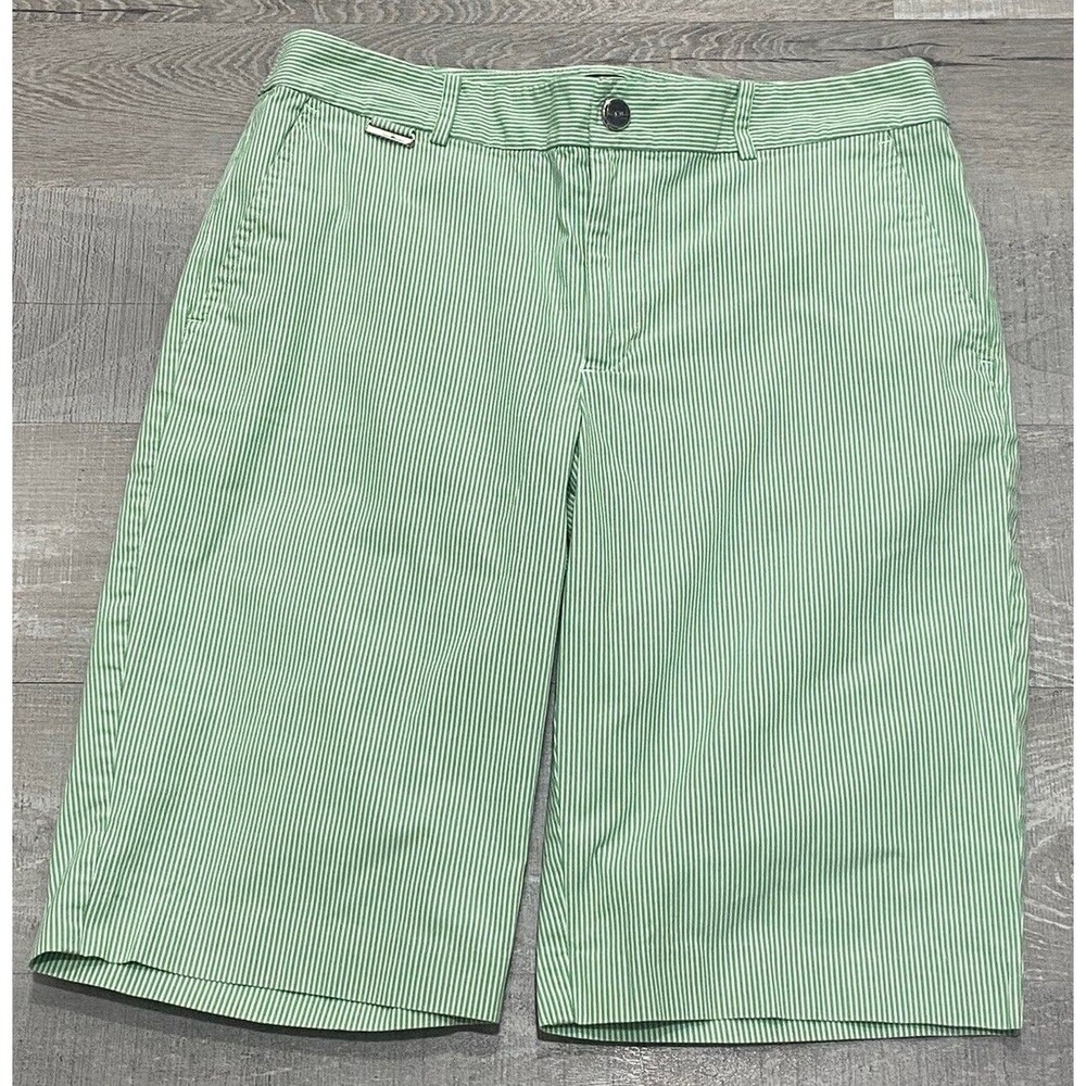 Lauren Ralph Lauren Green and White Pinstriped Bermuda Shorts